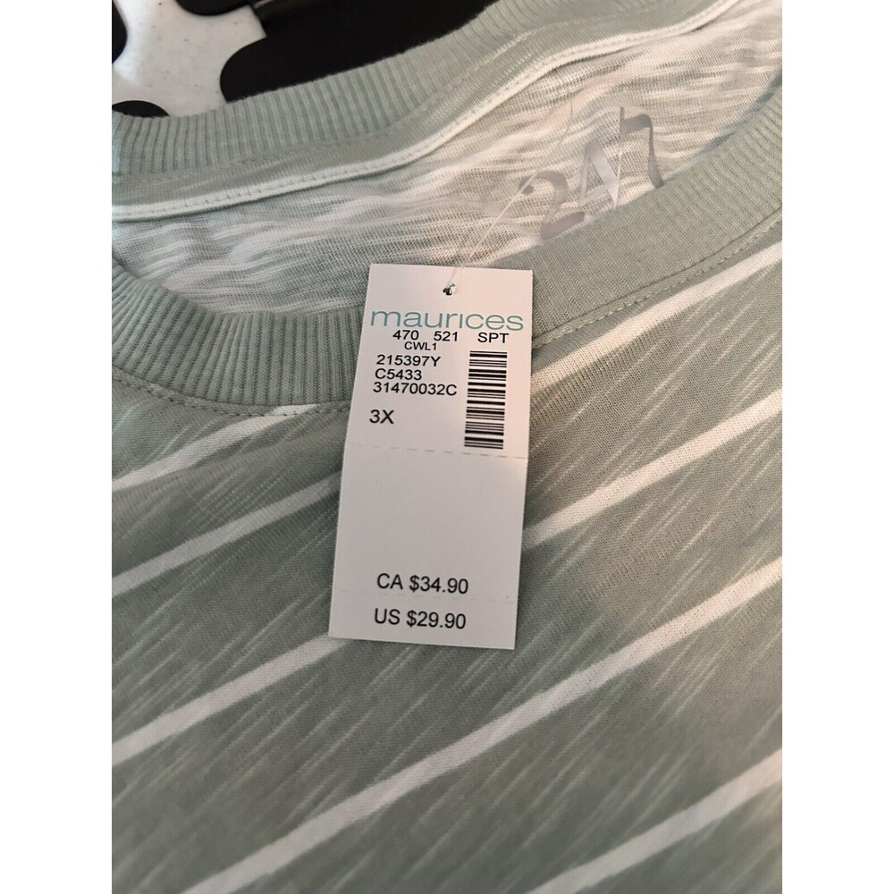 Maurices 24/7 Long Sleeve Top Womens 3X Ruched Shoulders Sleeves Green White New - Picture 8 of 12